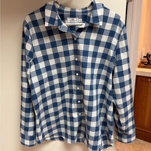 Vineyard Vines Navy and Cream Plaid Shirt